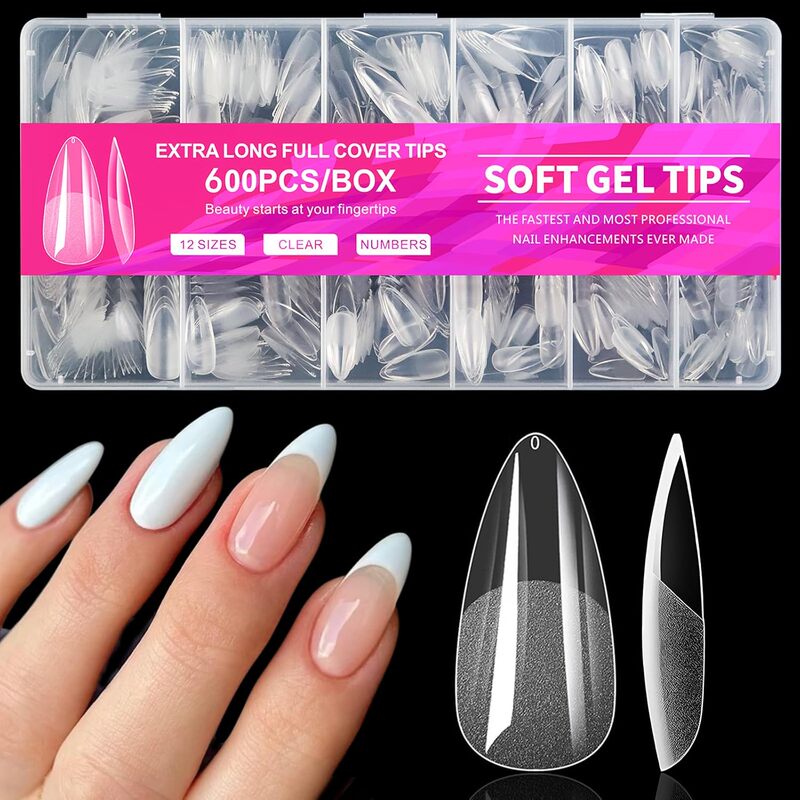 600 pieces of almond-shaped transparent soft gel fake nail patches, no need for filing, thin, semi-matte, seamless, for cross-border use 600 pieces of almond-shaped transparent soft gel fake nail patches, no need for filing, thin, semi-matte, seamless, for cross-border use