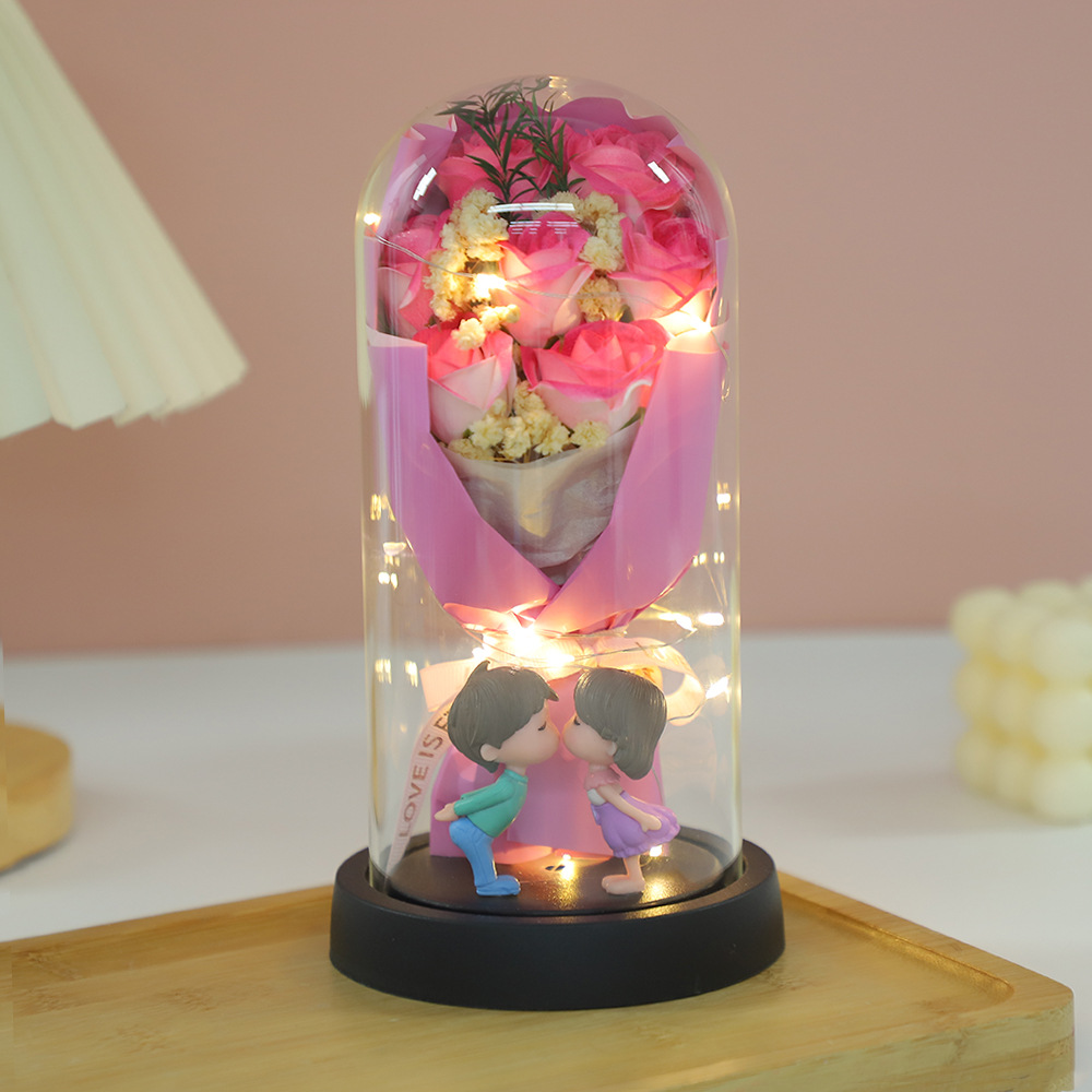 Cubierta de vidrio de flor de jabón de rosa eterna transfronteriza 520 Regalo de cumpleaños del día de la madre Adornos creativos para novios