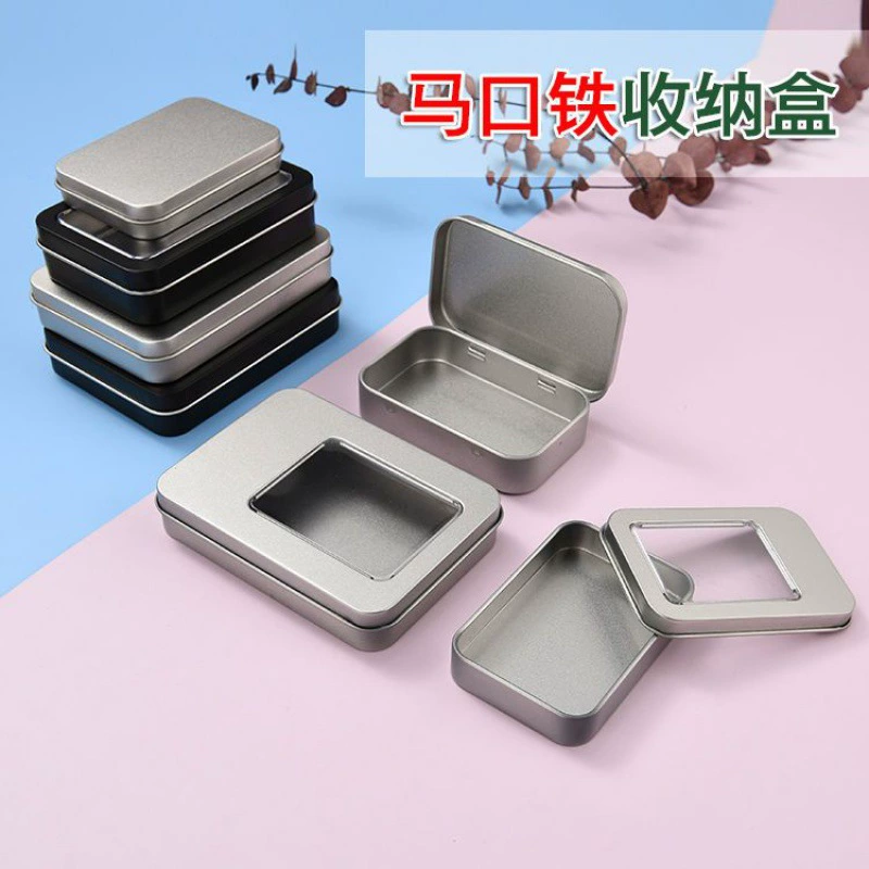 Носимая упаковочная коробка для ногтей, стиль железной коробки, простая упаковка для хранения ювелирных изделий, жестяная квадратная коробка для хранения гаджетов с окном