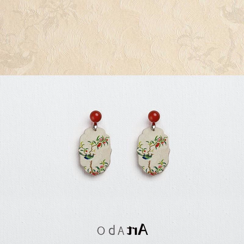 Новый оригинальный дизайн агатового искусства на ветке птицы в серьгах в тон Запретного города, национальный тренд, хай-стрит, без сертификата подлинности.