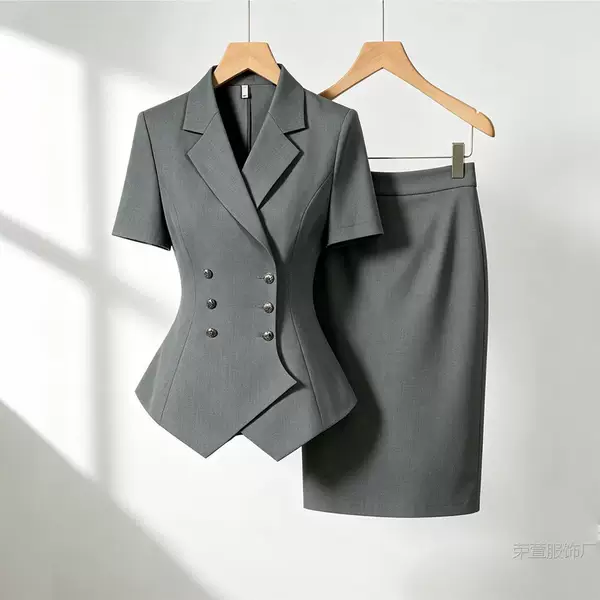 Summer Short-Sleeved Professional Suit for Women, Fashionable and Elegant, Suitable for Hotel Reception, Beauty Salon Sales, and Bank Work Uniforms