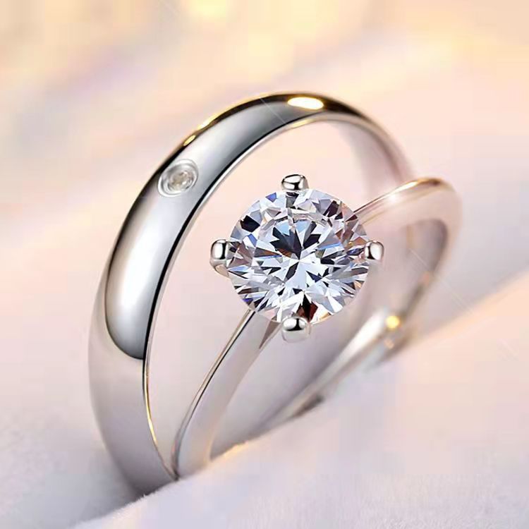 Classic Six-Claw Couple Alloy Rings, a Pair of Open Adjustable Rings for Men and Women, Four-Claw Matching Rings, Wedding Diamond Rings, Wedding Rings