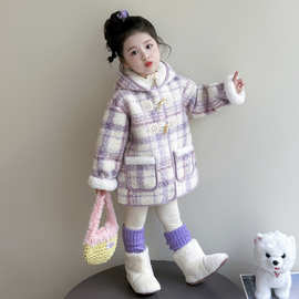 女童外套秋冬款2025新款洋气宝宝冬季毛呢子大衣儿童冬装翻领上衣