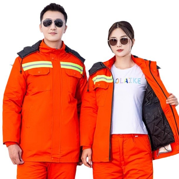 invierno grueso ropa de trabajo de higiene ambiental ropa de algodón verde jardín de higiene ambiental carretera rescate chaqueta de algodón calentamiento frío ropa de algodón