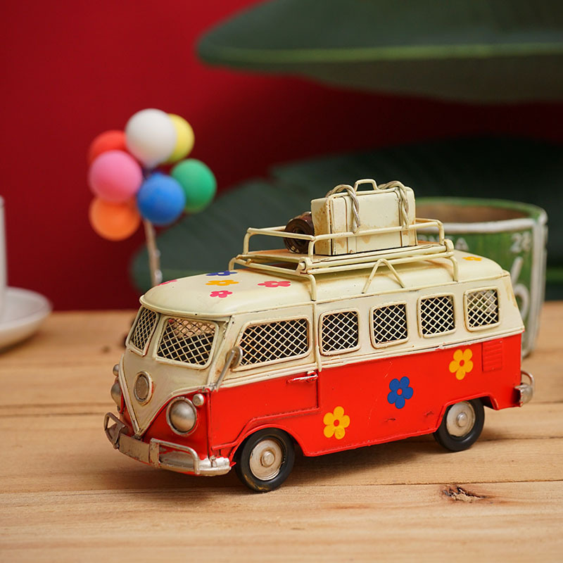 Wrought Iron Car Personality Vintage Ornaments Children's Room Model Bus Photo Props Children's Wear Shop Soft Decorations Desktop