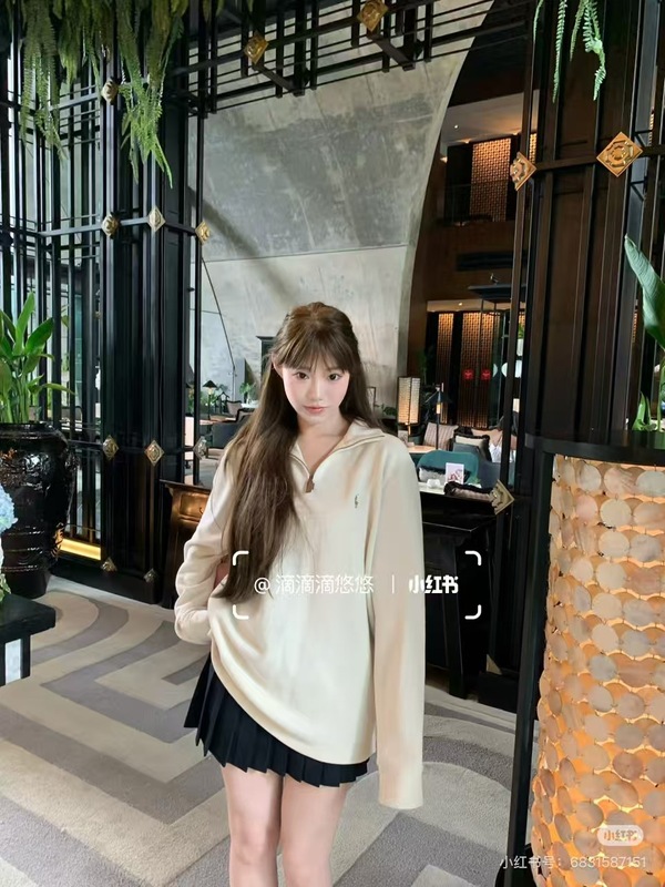 高版本~RL拉夫小马标复古情侣卫衣女长袖半拉链polo翻领宽松美式|undefined