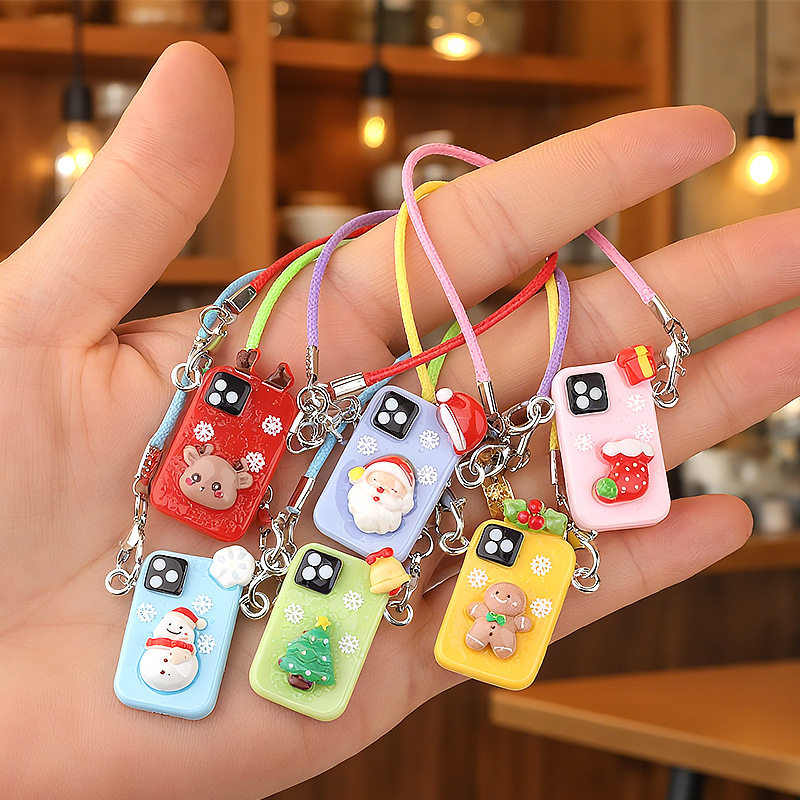 圣诞创意手机保护壳套挂绳公仔迷你模型场景配件包包玩偶装饰挂件