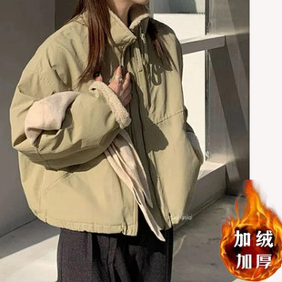 Lamb Wool Short Pike Clothing Women's 2024 Winter Korean Casual Loose Cotton-padded Jacket