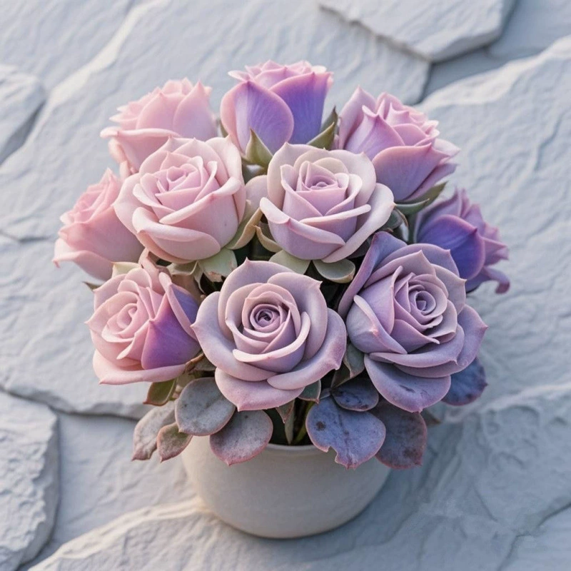 Редкая суккулентная роза в горшке, благородный фиолетово-розовый двухцветный изысканный розовый горшок для балкона или офиса