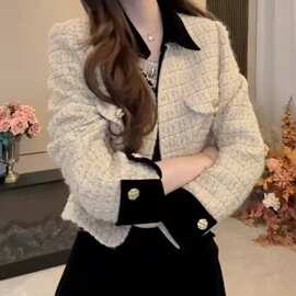 法式名媛小香风外套女秋冬新款小个子高级感气质夹克短款上衣