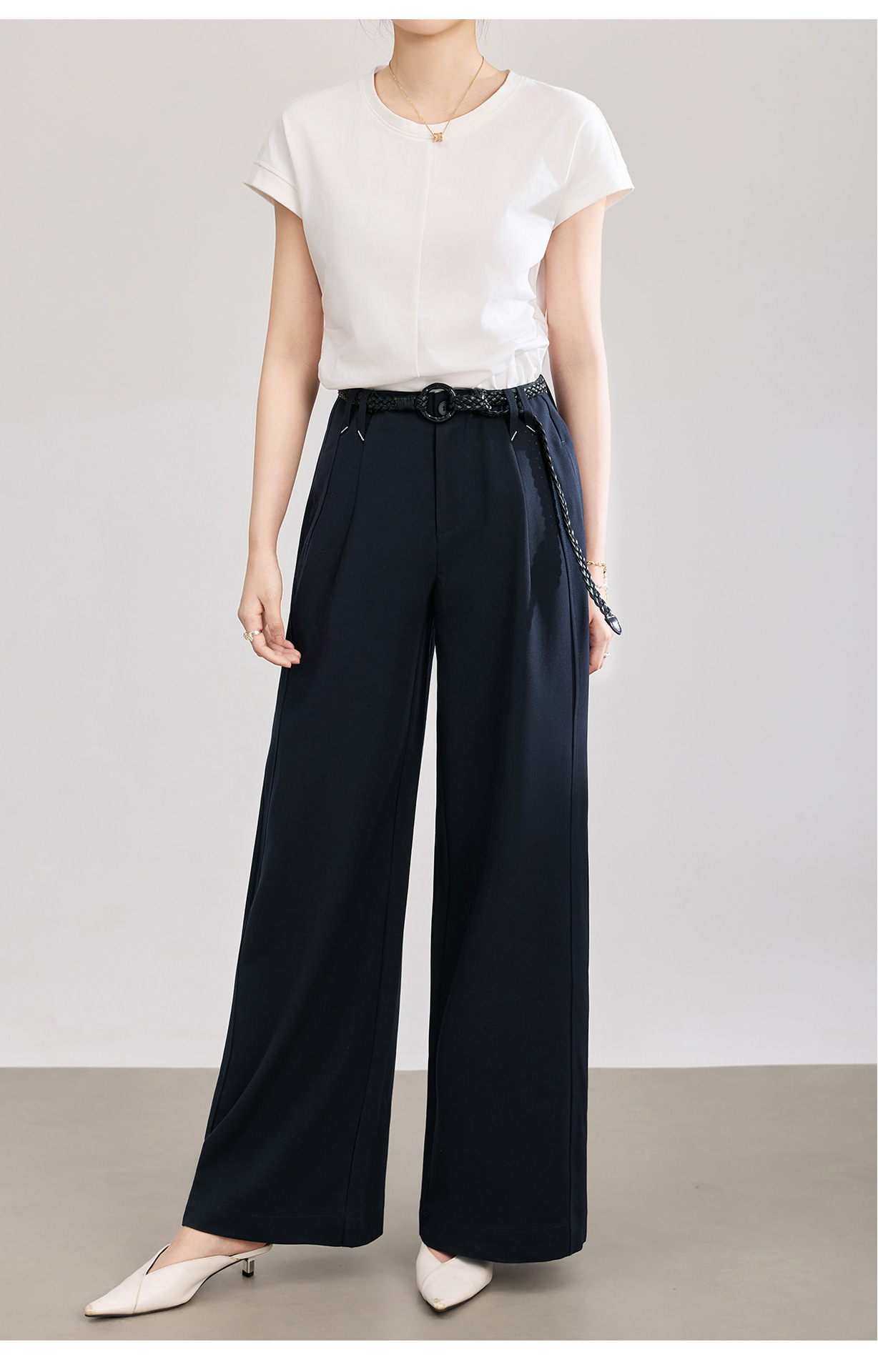 Quần culottes nữ ống rộng dáng suông chất len pha tơ nhân tạo cao cấp — Xanh lông mòng đen chi tiết 12