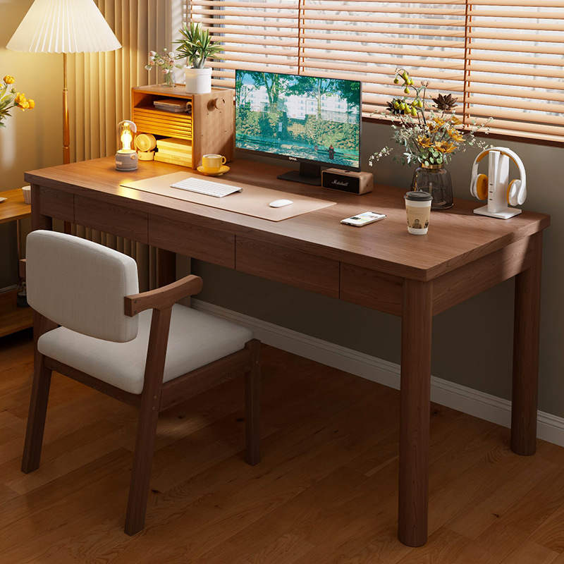 Solid Wood Desk with Drawer Simple Modern Writing Table Bedroom Study Desk Small Apartment Home Computer Desk