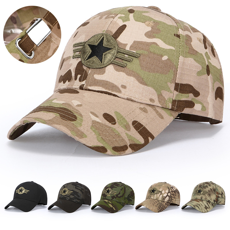 Men's and Women's Camouflage Baseball Caps, Outdoor Mountaineering Sun Protection Baseball Caps, Travel Sun Hats, Military Training Embroidered Peaked Caps