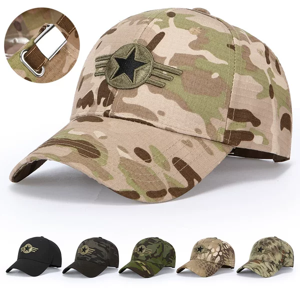 Men's and Women's Camouflage Baseball Caps, Outdoor Mountaineering Sun Protection Baseball Caps, Travel Sun Hats, Military Training Embroidered Peaked Caps