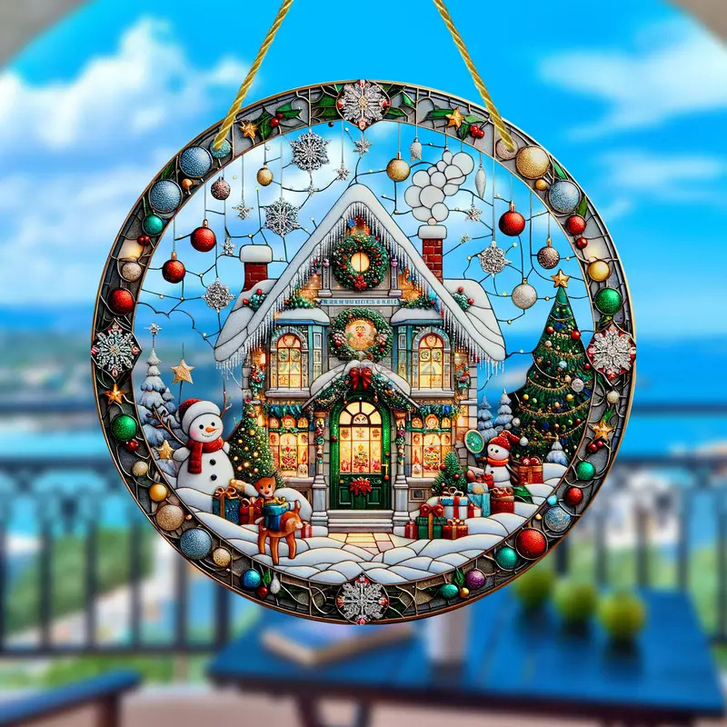Fabricante de decoración de estilo de Navidad directa, Santa Claus, hombre de pan de jengibre y su casa de pan de jengibre decoración acrílica