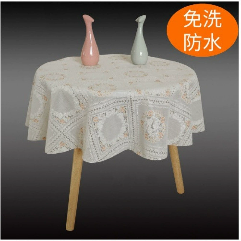 Скатерть на круглый стол, водонепроницаемая и маслостойкая, не требующая мытья, не ожогающая, простая и свежая пластиковая кружевная бытовая маленькая круглая скатерть