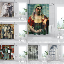 蒙娜丽莎图防水浴帘淋浴帘浴室隔断挂帘数码印花浴帘跨境浴帘布欧