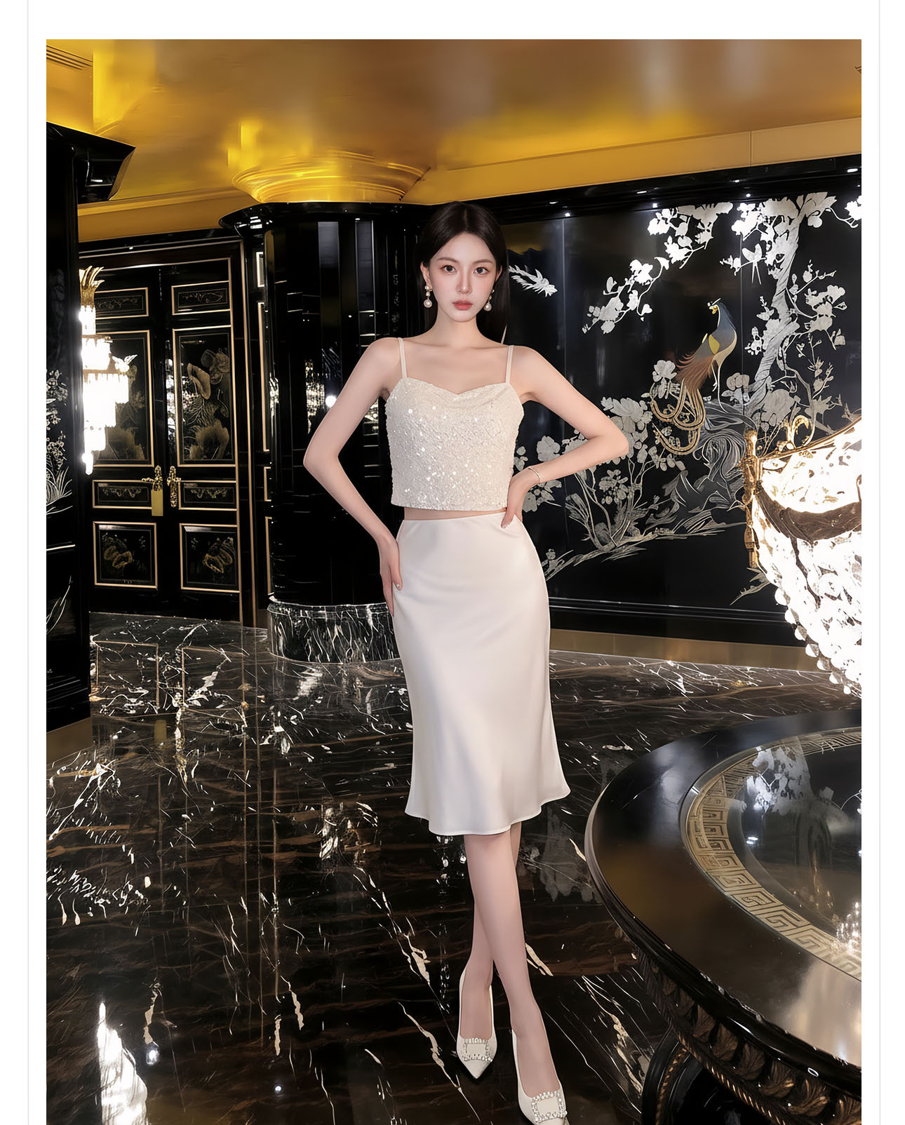 Chân váy xếp ly nữ phong cách Trung Hoa mới, dáng xòe thanh lịch — màu đen, màu xanh hồ, màu hồng, màu hồng đậm chi tiết 15