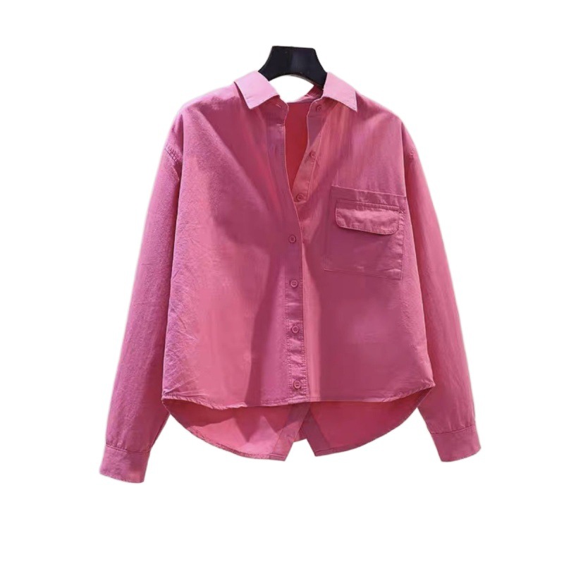 100 Cotton Short Shirt Women Design Sense Back Split Loose Long Sleeve Shirt 2024 Spring Thin Coat Top