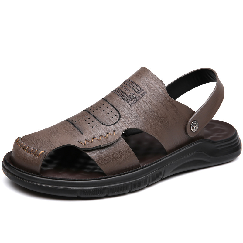 Men's Leather Closed Toe Sandals For Beach And Driving Casual_voghion.com