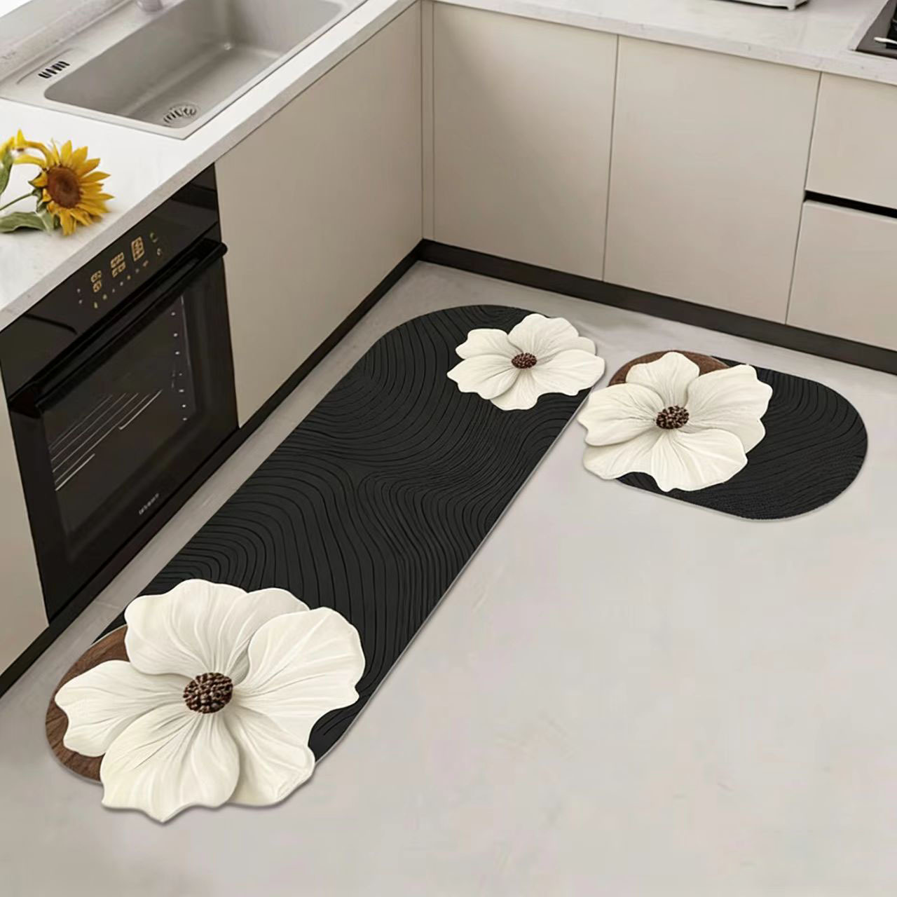 Luz de lujo transfronteriza piso de cocina de barro de algas absorción de agua secado rápido resistente al desgaste dos piezas conjuntos de alfombra de suelo antideslizante