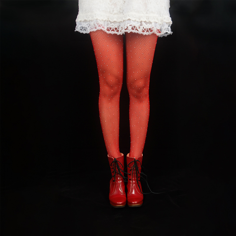 Medias de ojo de red de pesca de diamante caliente rhinestone pantimedias calcetines netos polainas para mujeres Estrella europea y americana con incrustaciones de diamantes