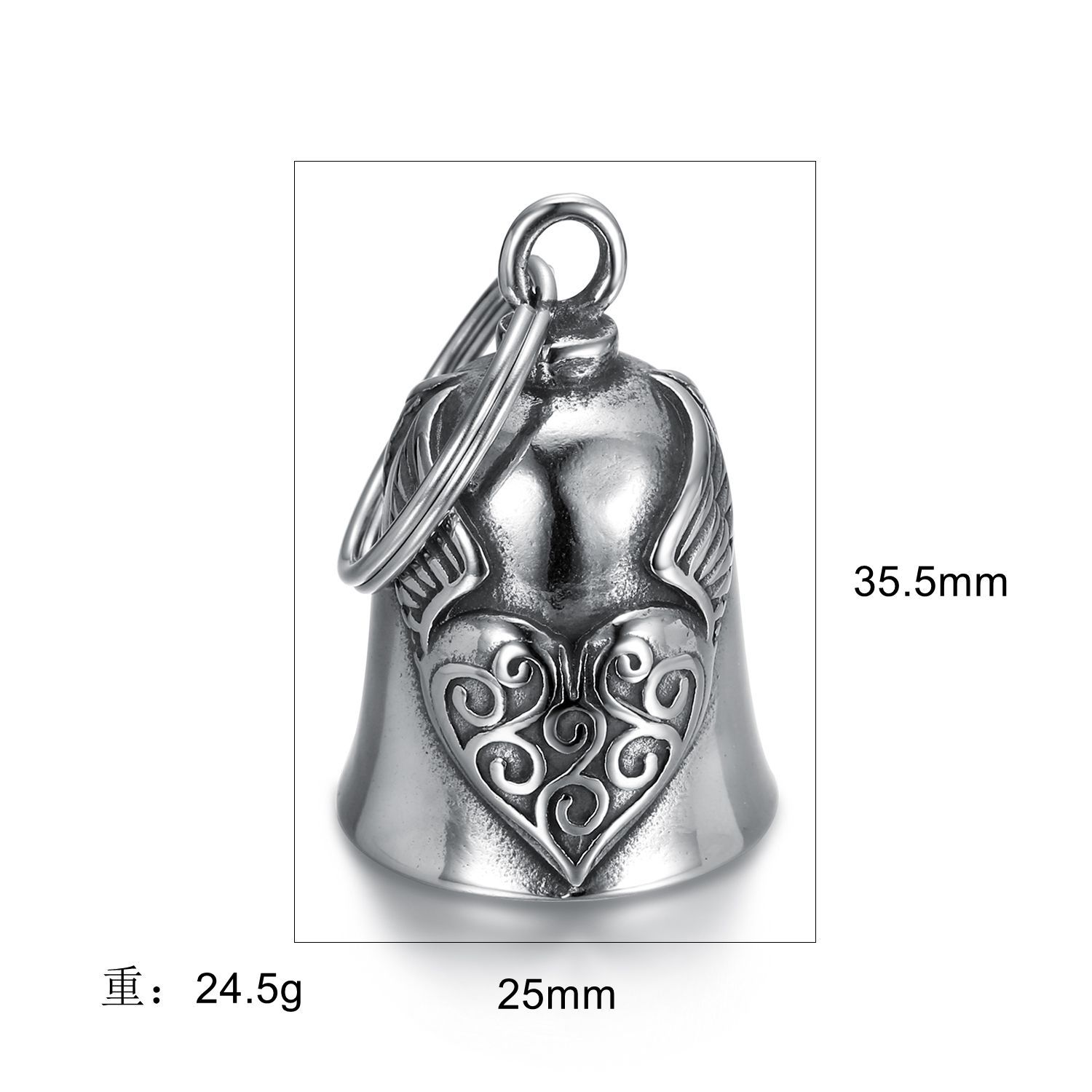 Moto de personalidad europea y americana transfronteriza, santo patrón de la conducción, material de acero inoxidable, alas de amor, campana, negro retro