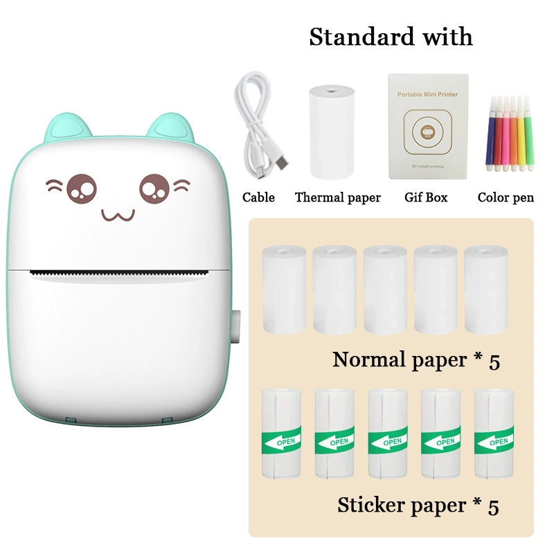 Mini Handheld Printer A8C, Thermal 200 dpi, Bluetooth Portable Photo Printer (110×80×30mm)