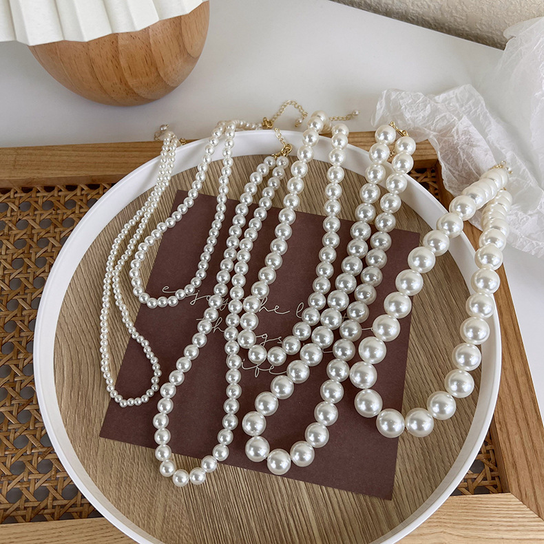 fashion pearl chain simple geometric alloy single layer necklace wholesale
