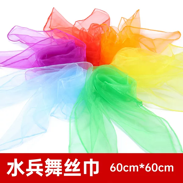 Color 60cm chiffon scarf children stage performance small gauze sailor dance silk scarf nylon square scarf wholesale