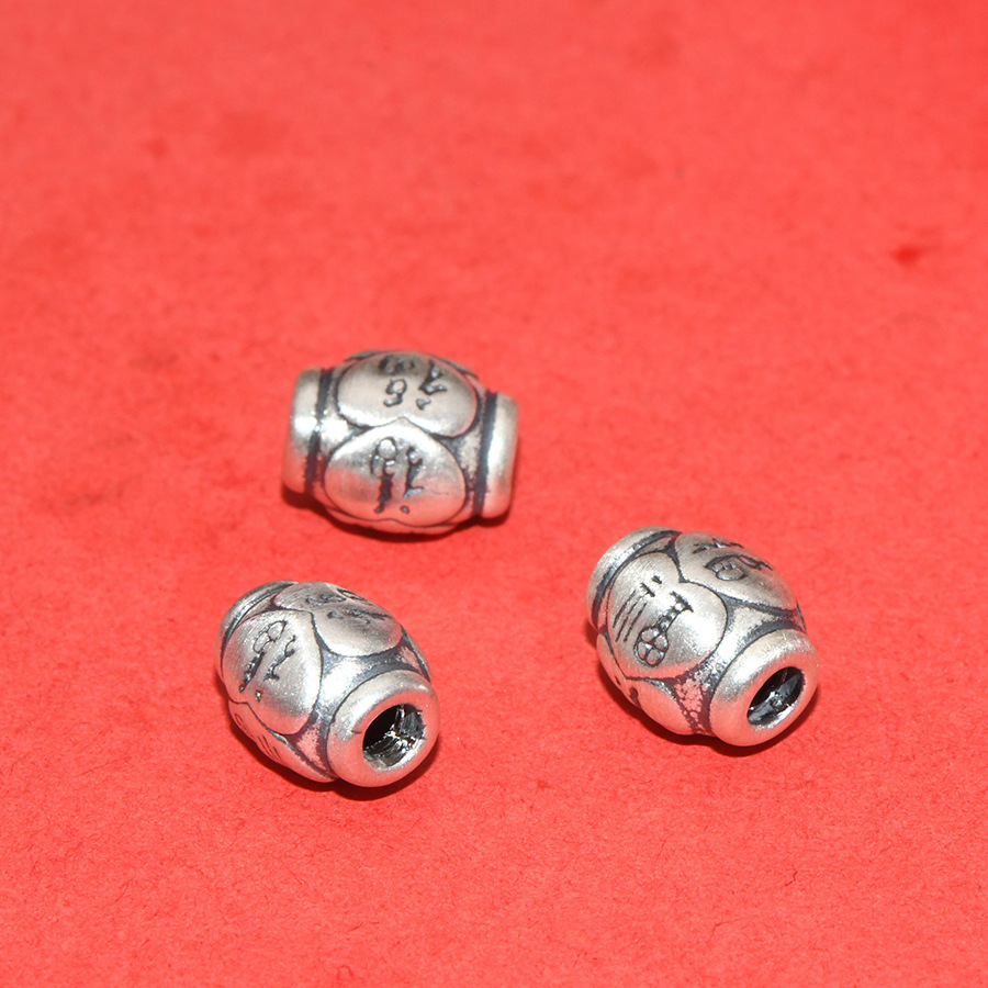 S99 Pure Silver Concave-Convex Spacer Beads with Six-Word Mantra, Loose Beads for DIY Handmade Beading, Stringing, and Barrel Bead Accessories
