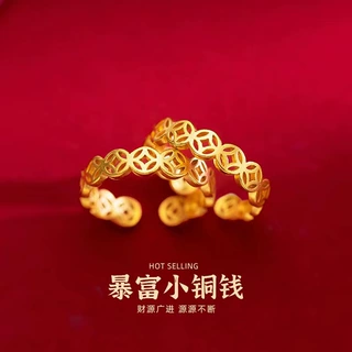 复古民族风暴富小铜钱戒指女网红直播开口钱币尾戒女跨境爆款批发