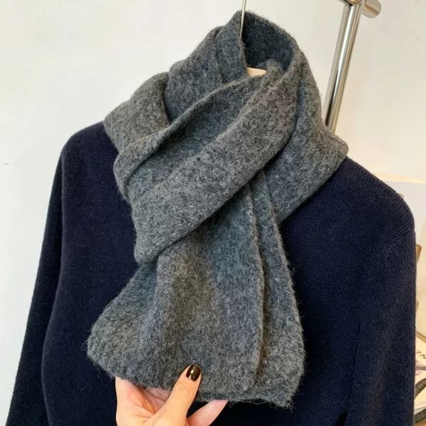 Japanese-style knitted scarf with wool, women's winter warm solid color yarn scarf, student and couple style, Korean version versatile neck warmer for men