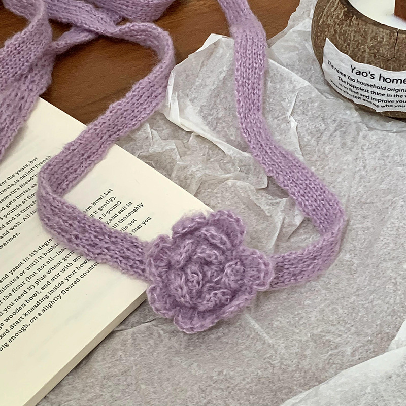 Nicho coreano estereoscópico rosa pura bufandas de gancho de flores chicas calientes de moda con bufandas delgadas y largas