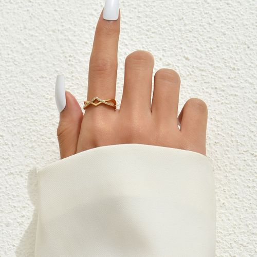 一个精致简约风金色交叉锆石戒指开口微镶锆石戒指女适合日常佩戴