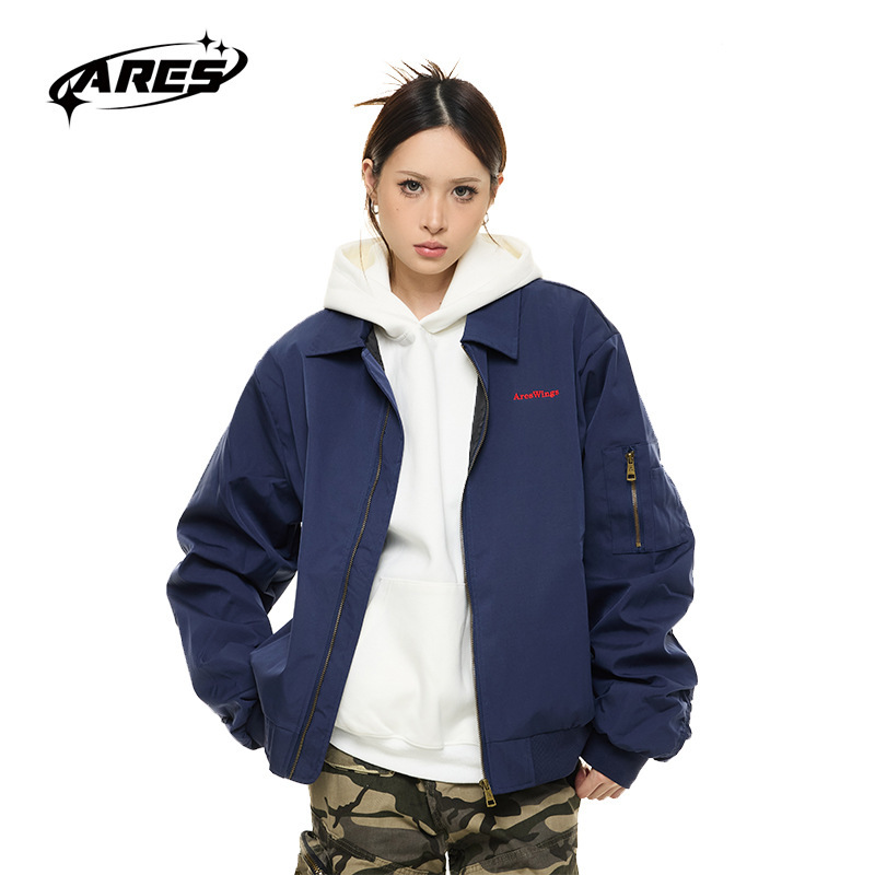 ARESWINGS美式复古高街飞行员翻领夹克男女宽松潮流棒球服外套|undefined