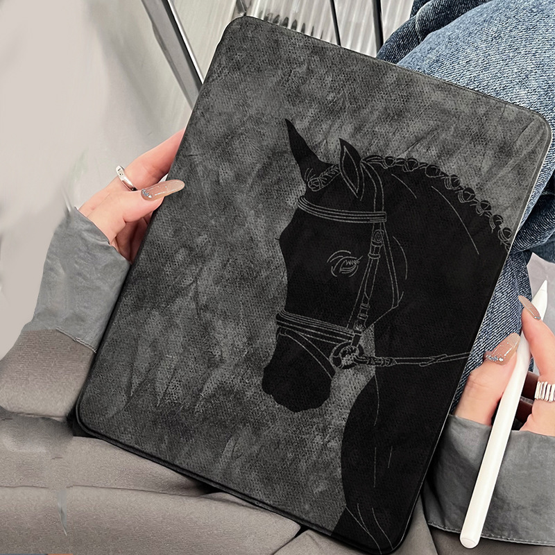 Suitable for Apple iPad Tablet Protective Case Magnetic Anti-Fall Retro Style 360-Degree Rotating Protective Case with Pen Slot