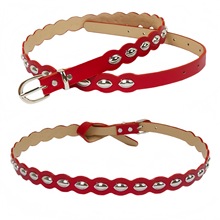 新款女腰带时尚百搭针扣皮带 铆钉装饰波浪皮带女式皮带腰链跨境