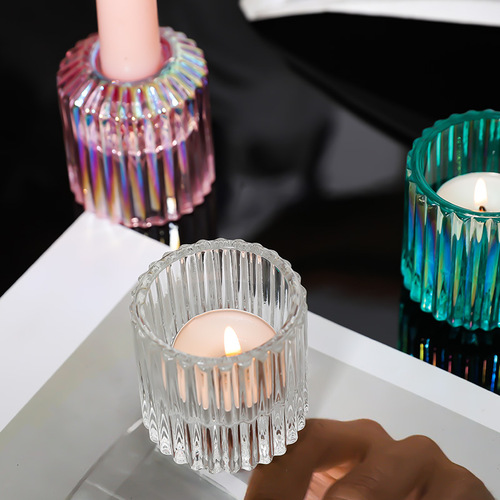 Nordic light luxury vertical pattern double-purpose glass candle holder couple candlelight dinner atmosphere decoration aromatherapy candle holder ornaments