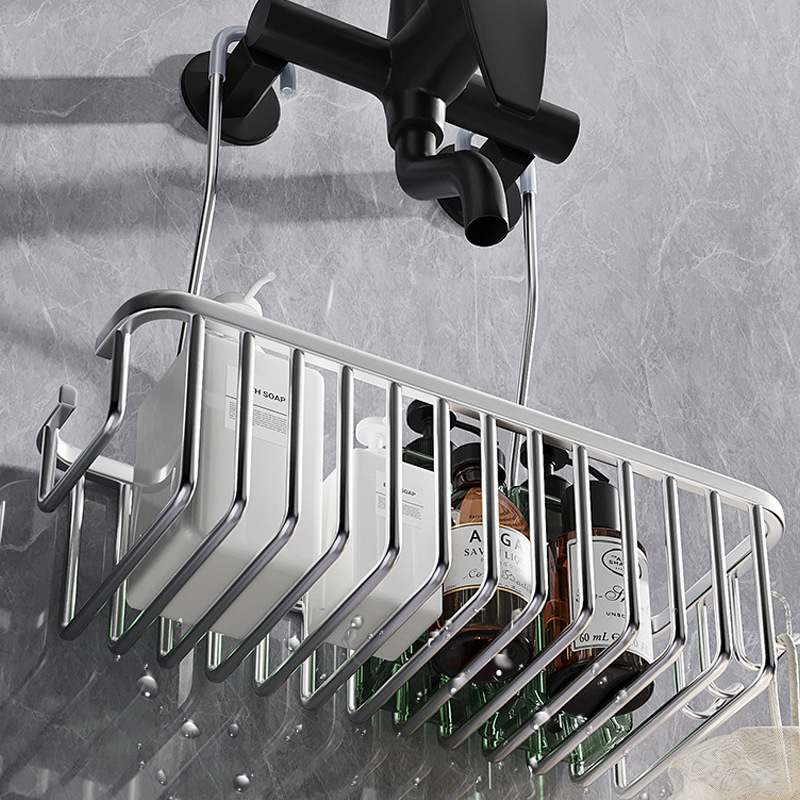 Cesta de almacenamiento de baño transfronteriza sin instalación de aleación de aluminio ducha colgante rack sin perforación de baños extensión cesta colgante