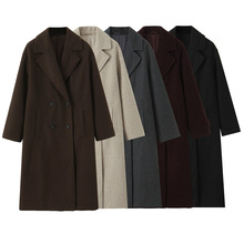 跨境批发2025秋冬季新款女装时尚欧美风宽松柔软长款大衣外套