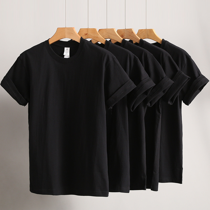 Heavy Weight Off-Shoulder Pure Cotton Short-Sleeved T-Shirt for Men and Women Pure Black and White Light Plate Simple Blank Trbottomyy Bottoming Shirt Wholesale