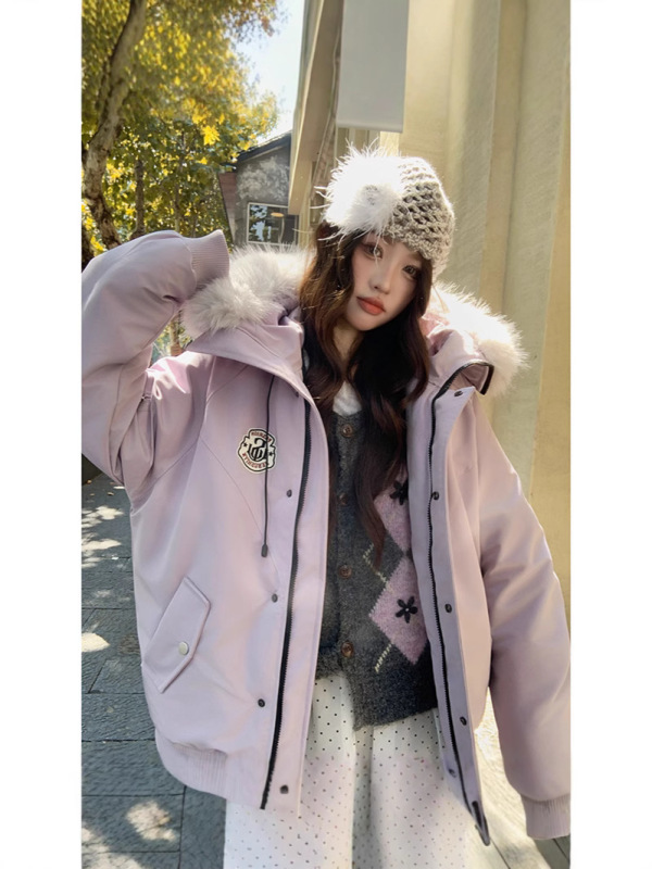 大毛领羽绒棉服女2025冬季新款加厚韩版宽松派克棉衣保暖棉袄外套|undefined