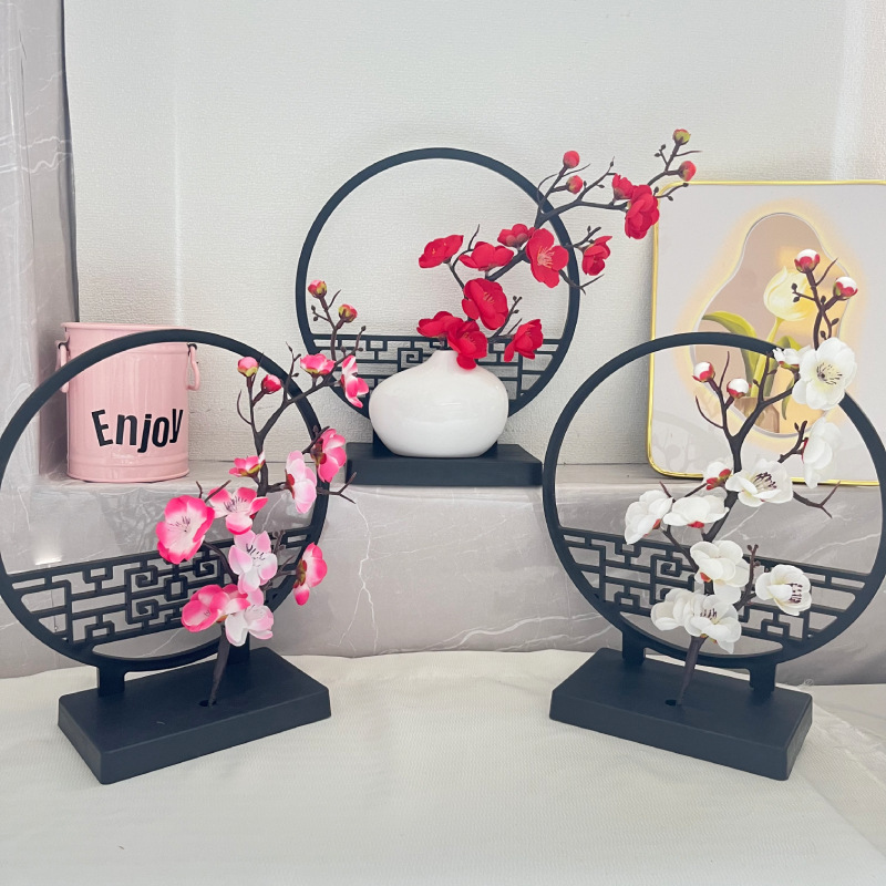 New Chinese style screen black screen simulated wintersweet home decor mini plastic vase courtyard foyer potted plant decoration