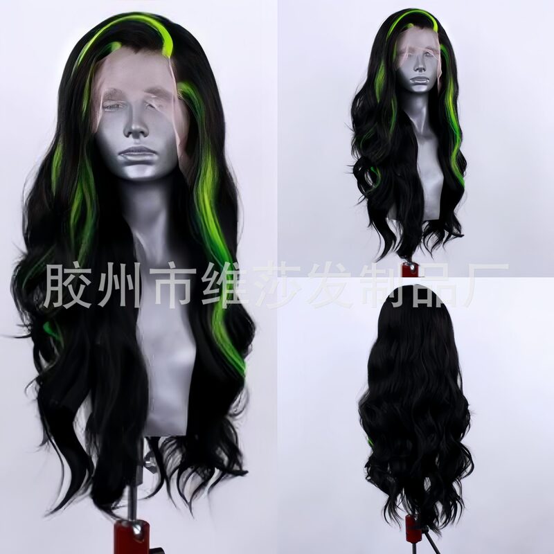 Black and Green Ombre Wig for Women, Long Straight Full Head Lace Front 13X4 High-Temperature Synthetic Fiber Wig Black and Green Ombre Wig for Women, Long Straight Full Head Lace Front 13X4 High-Temperature Synthetic Fiber Wig