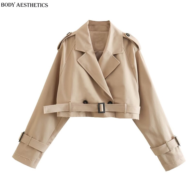 Cross-Border Exclusive Supply of Amazon's Best-Selling European and American Women's Long-Sleeved Short Casual Solid Color Stylish Trench Coat Jacket