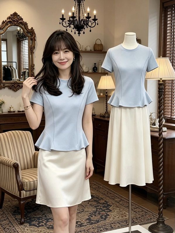 Ruffled T-Shirt That Covers the Belly, New Slim-Fit Design for Commuting, Flattering Fit, Perfect for Job Interviews, Stylish Design, Photo-Friendly Top
