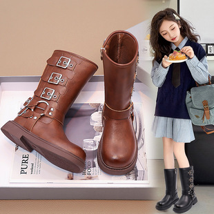 Children's Martin Boots Korean Style Shoes Short Boots Brown Rider Boots Cowboy Boots Girls Thick-soled Soft Leather Vintage Shoes