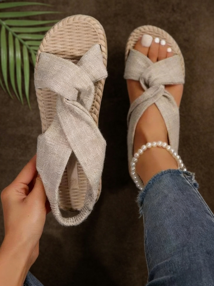 Sandalias Planas Cruzadas de Yute Talla Grande Lino y Caucho Antiolor para Verano image 8
