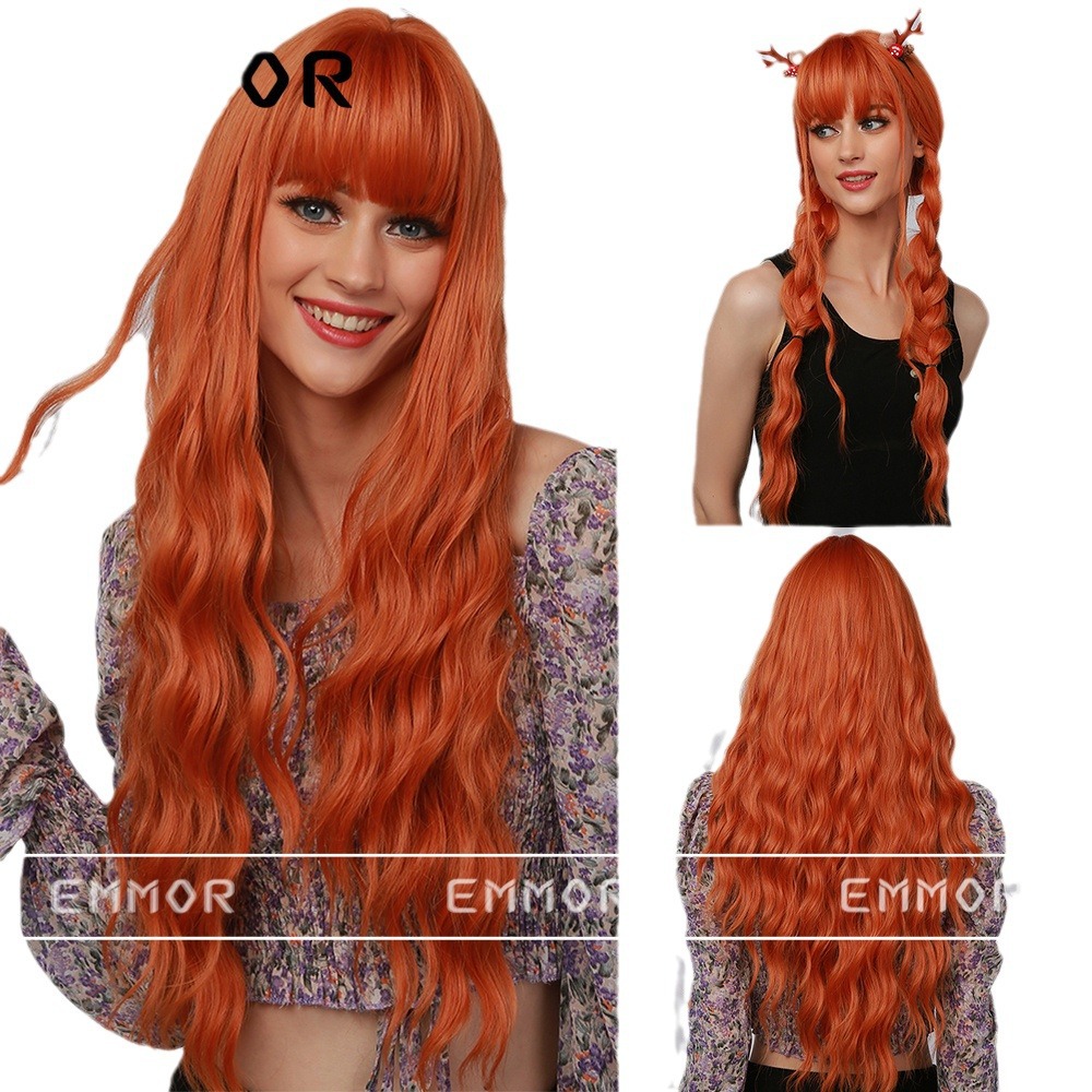 Peluca de cosplay transfronteriza, pelo largo femenino, flequillo esponjoso, gran color ondulado, rosa, cabello rizado, capucha de moda de celebridades de Internet